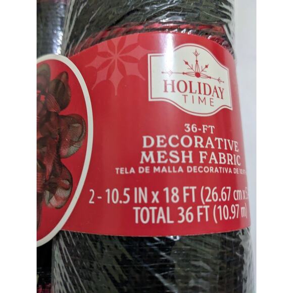 Holiday Time 10 Inch Deco Mesh Red Black Bow Fabric 2 Pack of 18 inch Rolls - Picture 3 of 5
